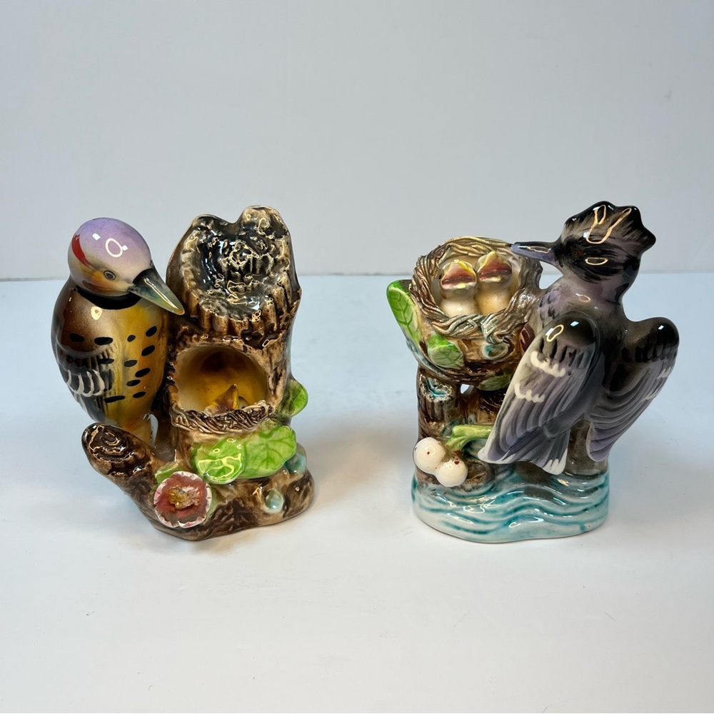 Napco Ceramic Kingfisher and Flicker‎ Babies Birds Figurines Hand Painted Japan